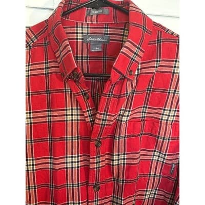 Eddie Bauer Flannel Shirt Long Sleeve Mens Medium Red Black Plaid Long Sleeve - Thumbnail 2