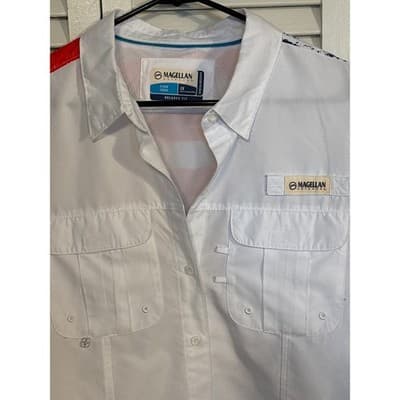 Magellan Shirt Womens Size 1X Fish Gear Vented American Flag Button Short Sleeve - Thumbnail 2