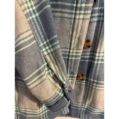 Members Mark Plaid SHACKET With Pockets Sz Large Turquoise and Gray - Thumbnail 5
