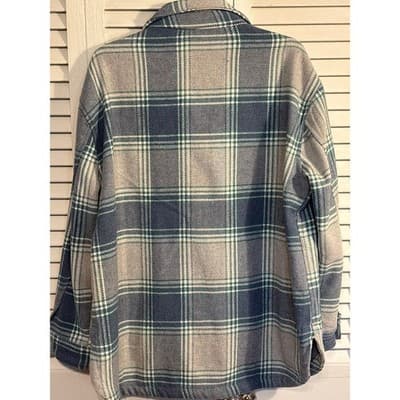 Members Mark Plaid SHACKET With Pockets Sz Large Turquoise and Gray - Thumbnail 7