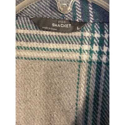 Members Mark Plaid SHACKET With Pockets Sz Large Turquoise and Gray - Thumbnail 3