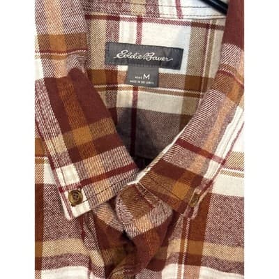 Eddie Bauer Shirt Mens Medium Brown Plaid Flannel Button Up Long Sleeve Outdoor - Thumbnail 2