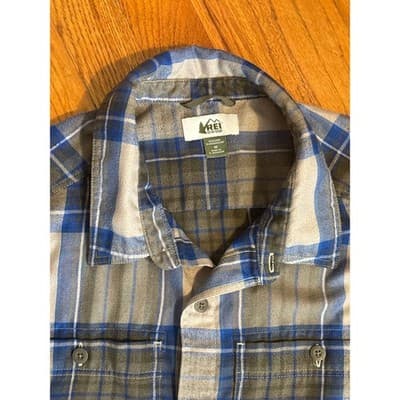 REI Co-op Shirt Mens Medium Green Blue Plaid Long Sleeve Button Up Hiking - Thumbnail 2
