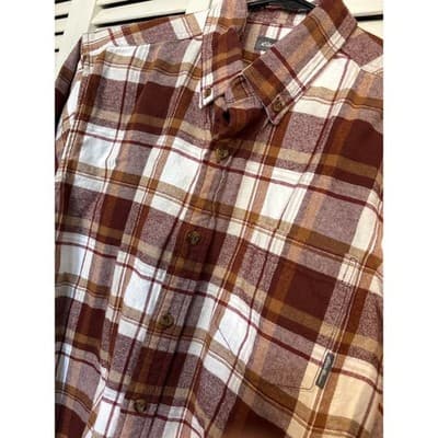 Eddie Bauer Shirt Mens Medium Brown Plaid Flannel Button Up Long Sleeve Outdoor - Thumbnail 3
