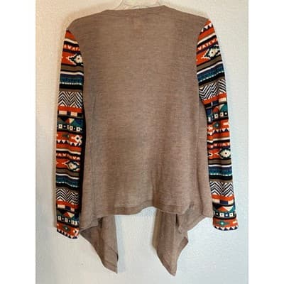 Flying Tomato Women's Medium Taupe Draped Cardigan Aztec Sleeve Boho Sweater Top - Thumbnail 2
