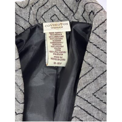 Covington Gray Greek Key Embroidered Linen Blend Blazer Jacket Women's 16-18W - Thumbnail 3