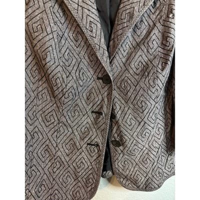 Covington Gray Greek Key Embroidered Linen Blend Blazer Jacket Women's 16-18W - Thumbnail 2
