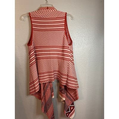 Umgee Women's Aztec Vest Cardigan Orange and White Size M/L - Thumbnail 4