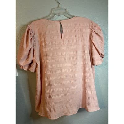 Milk & Honey Pink Eyelet Lace Smocked Puff Sleeve Blouse Women's Size 1X - Thumbnail 3