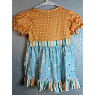 Dash of Glitter Golden & Teal Polka Dot Floral Ruffle Dress Girls Size 10 - Thumbnail 2