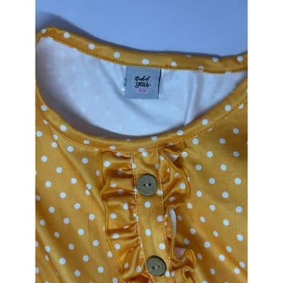 Dash of Glitter Golden & Teal Polka Dot Floral Ruffle Dress Girls Size 10 - Thumbnail 3