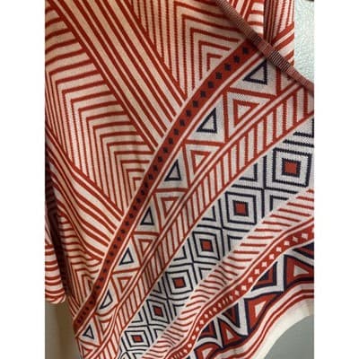 Umgee Women's Aztec Vest Cardigan Orange and White Size M/L - Thumbnail 2