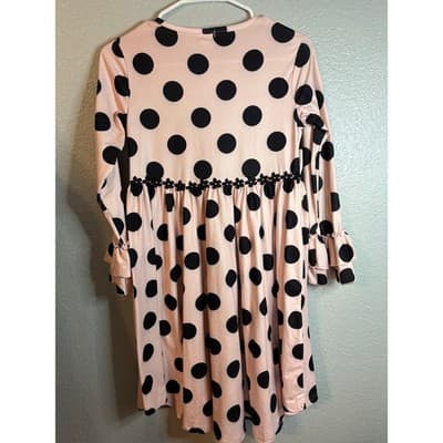 BMG Pink & Black Polka Dot Ruffle Long Sleeve Girls Dress Size 10 - Thumbnail 3