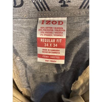 PRE-LOVED IZOD CASUAL KHAKI FLAT FRONT SLACKS SIZE 34X34 - Thumbnail 3