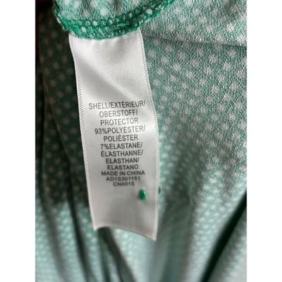 Adrianna Papell Green Polka Dot Ruffle Sleeve Mock Neck Blouse Women's Size L - Thumbnail 4