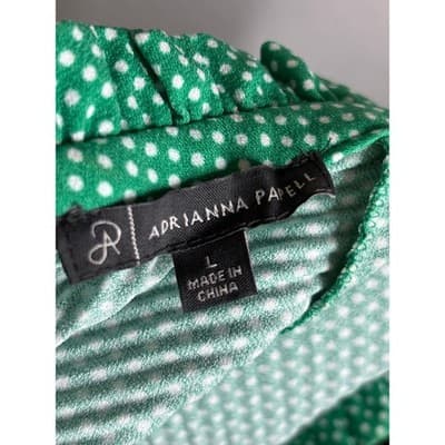 Adrianna Papell Green Polka Dot Ruffle Sleeve Mock Neck Blouse Women's Size L - Thumbnail 3