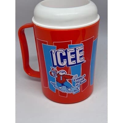 Vintage 2019 ICEE Bear Insulated Plastic Mug Cup Red Blue White 32oz Reusable - Thumbnail 3