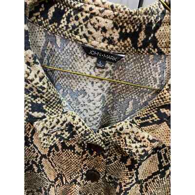 John Mark - Size L Snake Animal Print Half Button 3/4 Length Sleeves - Thumbnail 2
