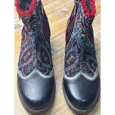 SOCOFY Bohemian Splicing Lace Pattern Zipper Ankle Leather Boots Size 41 US 10 - Thumbnail 3