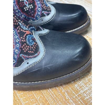 SOCOFY Bohemian Splicing Lace Pattern Zipper Ankle Leather Boots Size 41 US 10 - Thumbnail 4