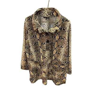 John Mark - Size L Snake Animal Print Half Button 3/4 Length Sleeves