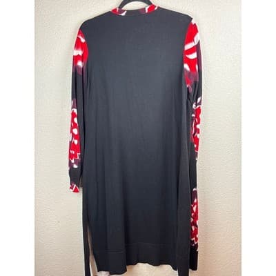 Hannah Red & Black Floral Cardigan Long Sleeve Open w/Side Slits Cozy Chic SZ XL - Thumbnail 4