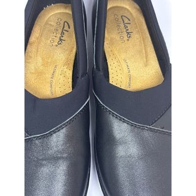 CLARKS CORA CHARM BLACK LEATHER SLIP ON FLAT SIZE 7.5 - Thumbnail 6