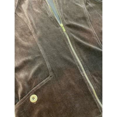 Y2K Jones NY Brown Velour Gold Zip Up Sweatshirt Size Large - Thumbnail 4