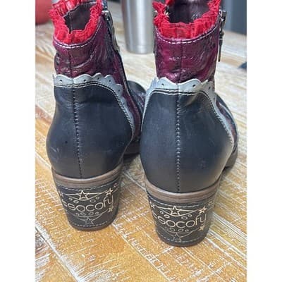 SOCOFY Bohemian Splicing Lace Pattern Zipper Ankle Leather Boots Size 41 US 10 - Thumbnail 6