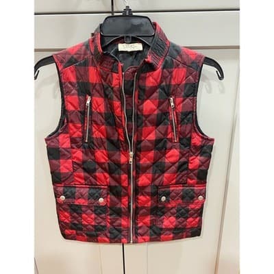 Jessica Simpson Big Girls Size 14/16 Sleeveless Quilted Buffalo Plaid Vest - Thumbnail 5
