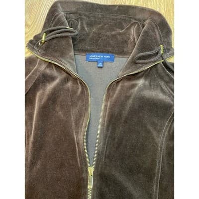 Y2K Jones NY Brown Velour Gold Zip Up Sweatshirt Size Large - Thumbnail 3