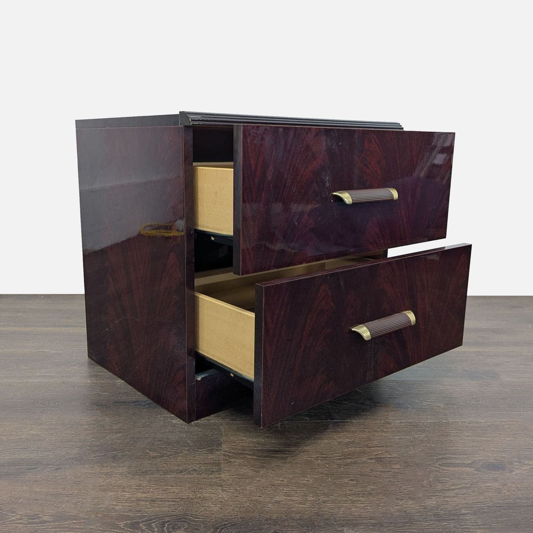 Two Drawer Nightstand with Wood and Metal Handles - Thumbnail 2
