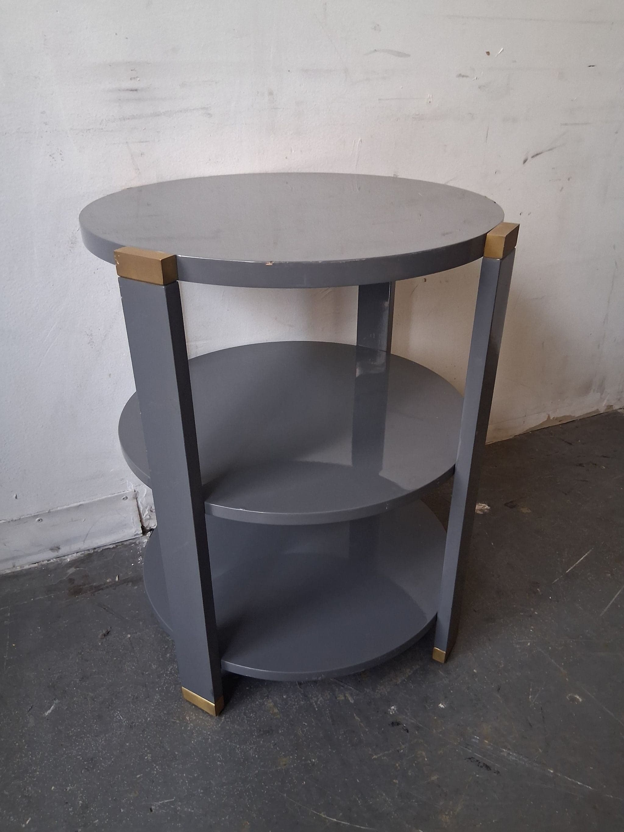 Andrew Martin by Sonder Living Gray Round Side Table with Brass Accents - Thumbnail 2
