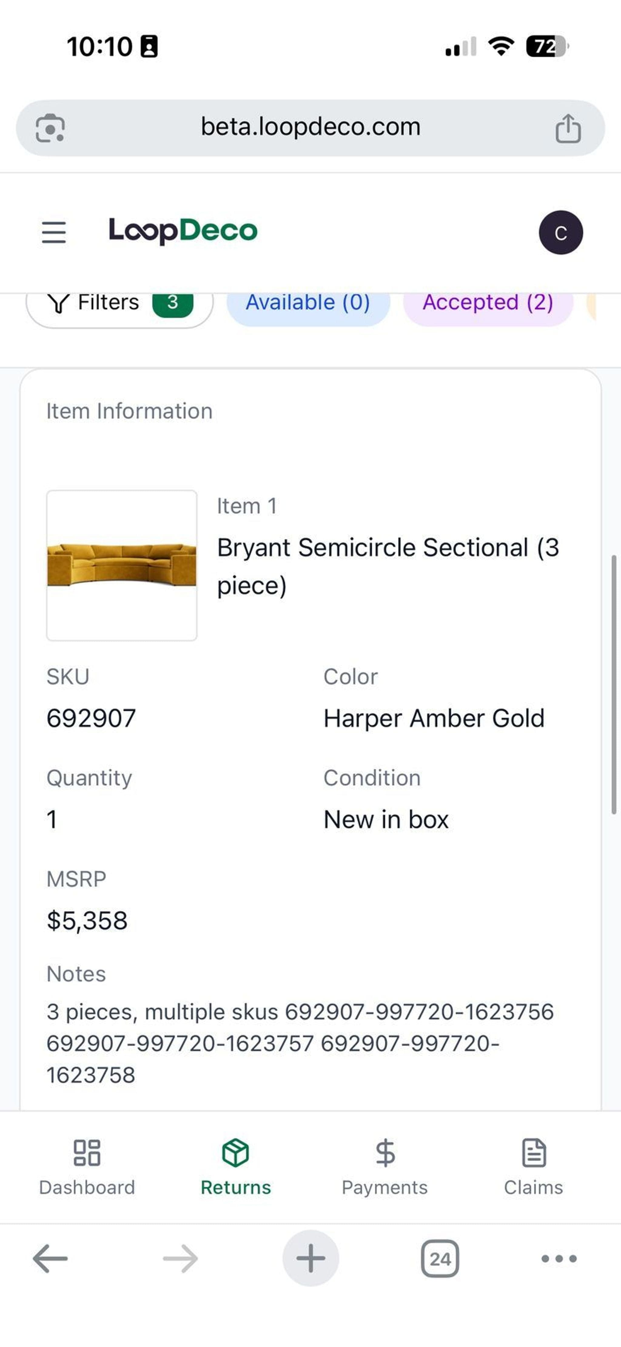 Joybird Bryant Semicircle Sectional (3 Piece) in Harper Amber Gold - Thumbnail 3