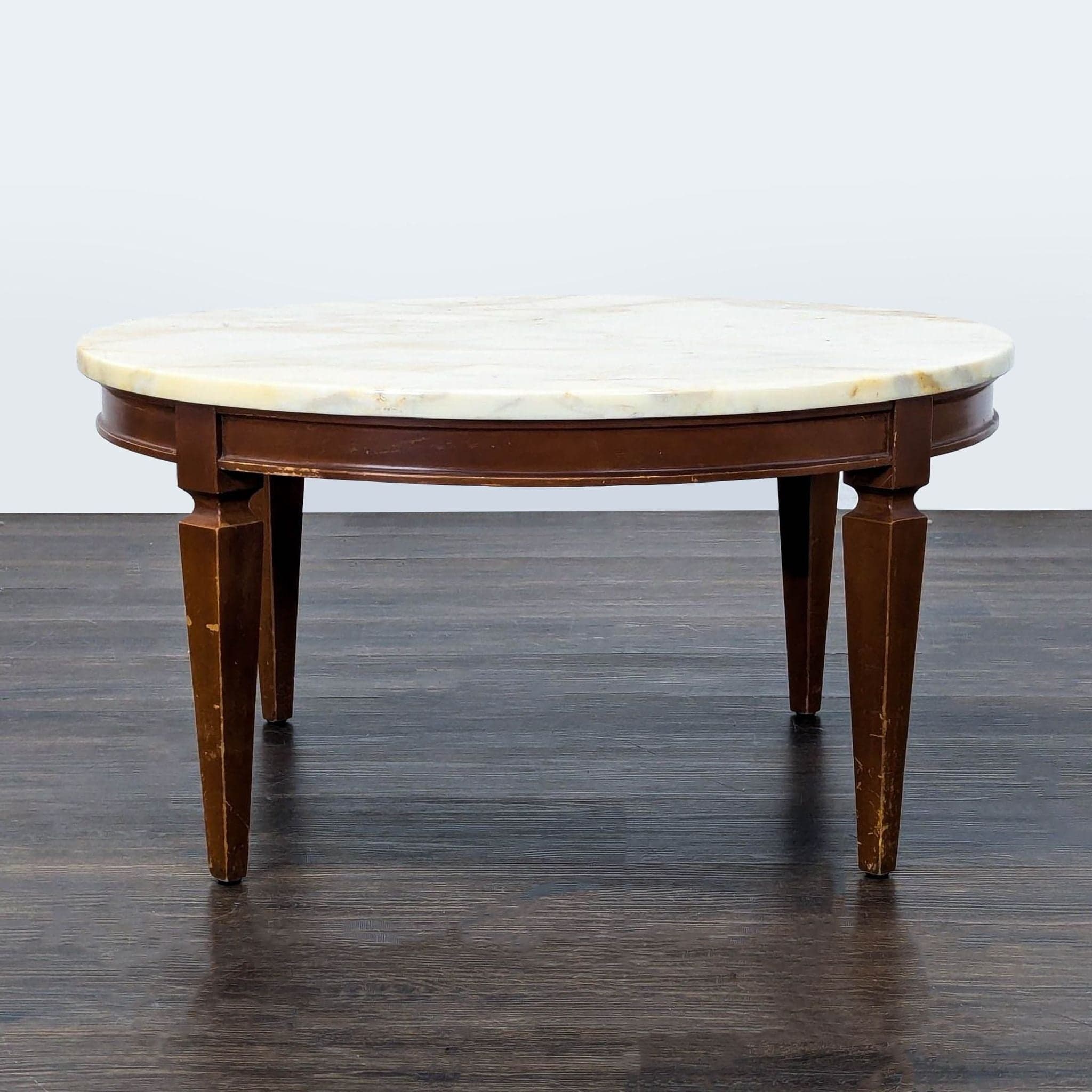 Vintage Wood Coffee Table with Marble Top - Thumbnail 3