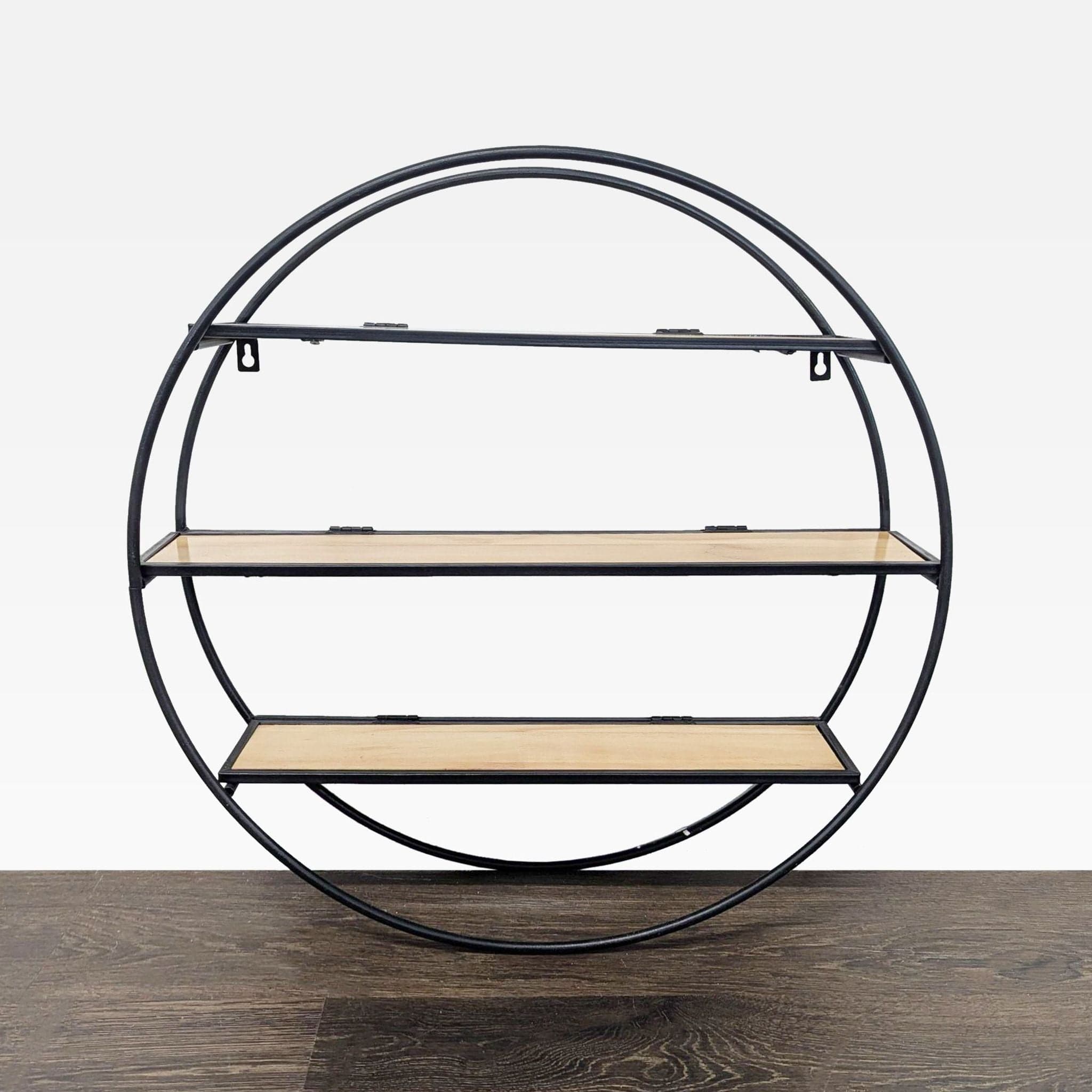 World Market Industrial Round Metal & Wood Wall Shelf