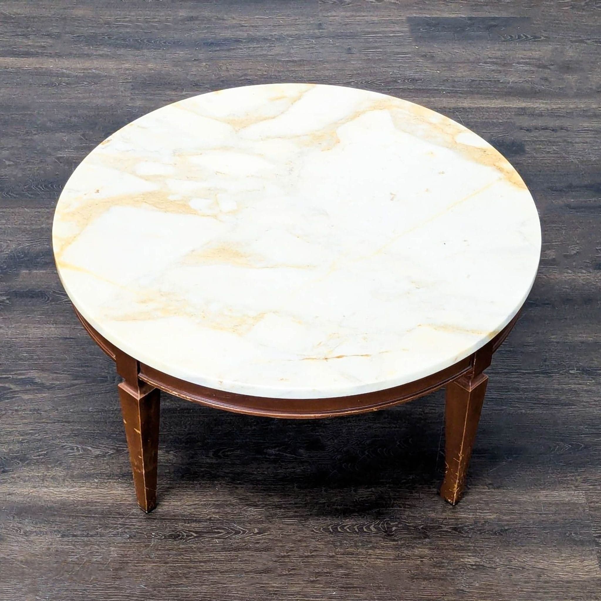 Vintage Wood Coffee Table with Marble Top - Thumbnail 4