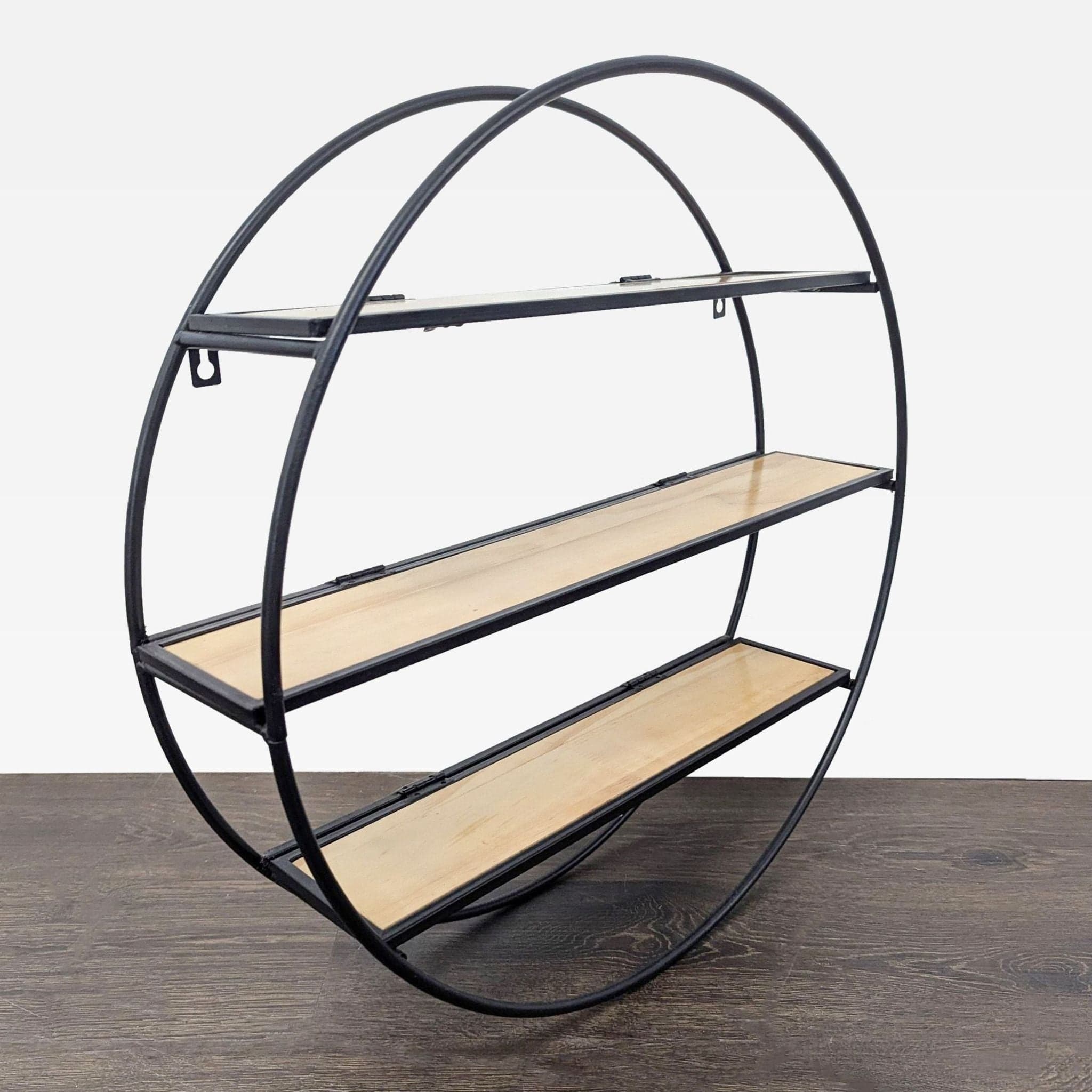 World Market Industrial Round Metal & Wood Wall Shelf - Thumbnail 3
