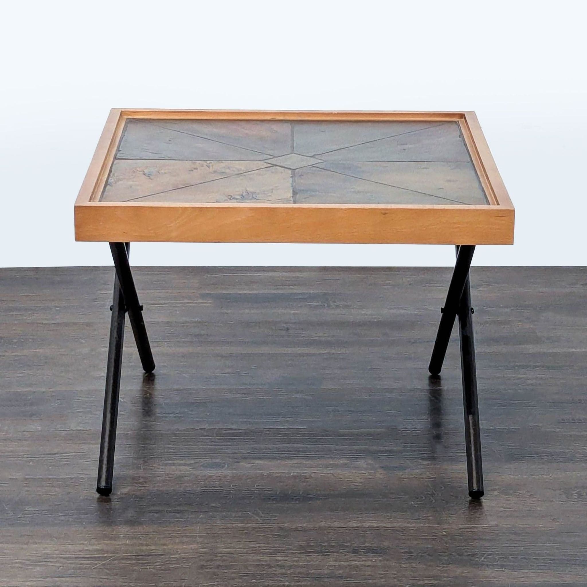 Slate Top Side Table with Metal X Legs - Thumbnail 2
