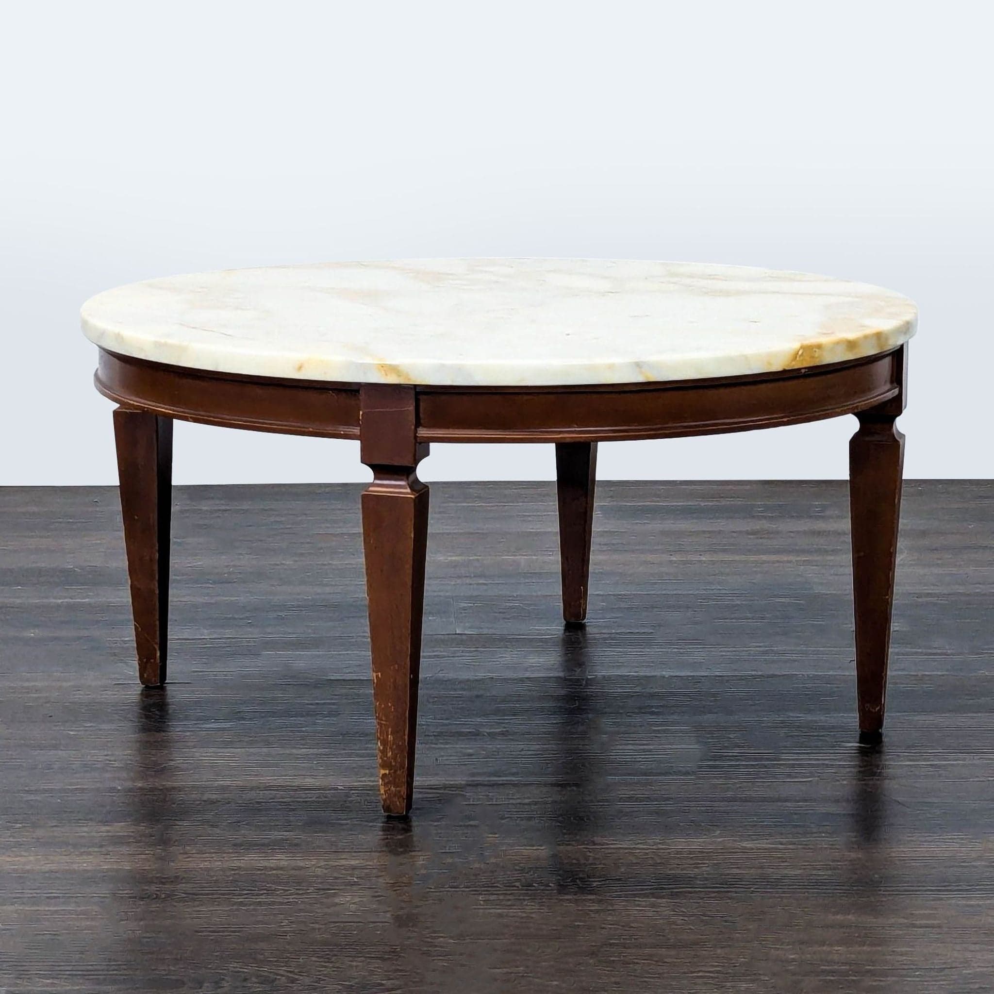 Vintage Wood Coffee Table with Marble Top - Thumbnail 2
