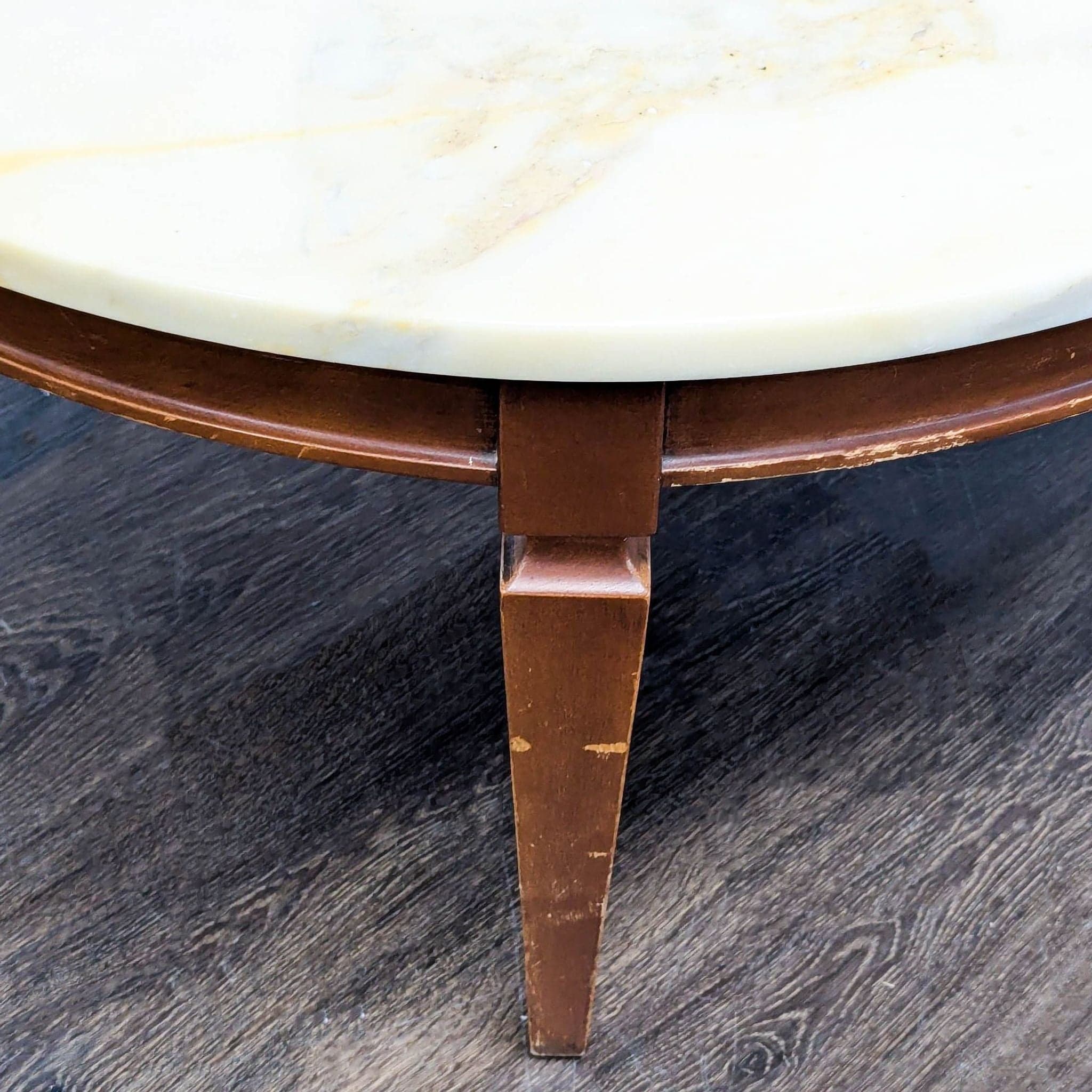 Vintage Wood Coffee Table with Marble Top - Thumbnail 5