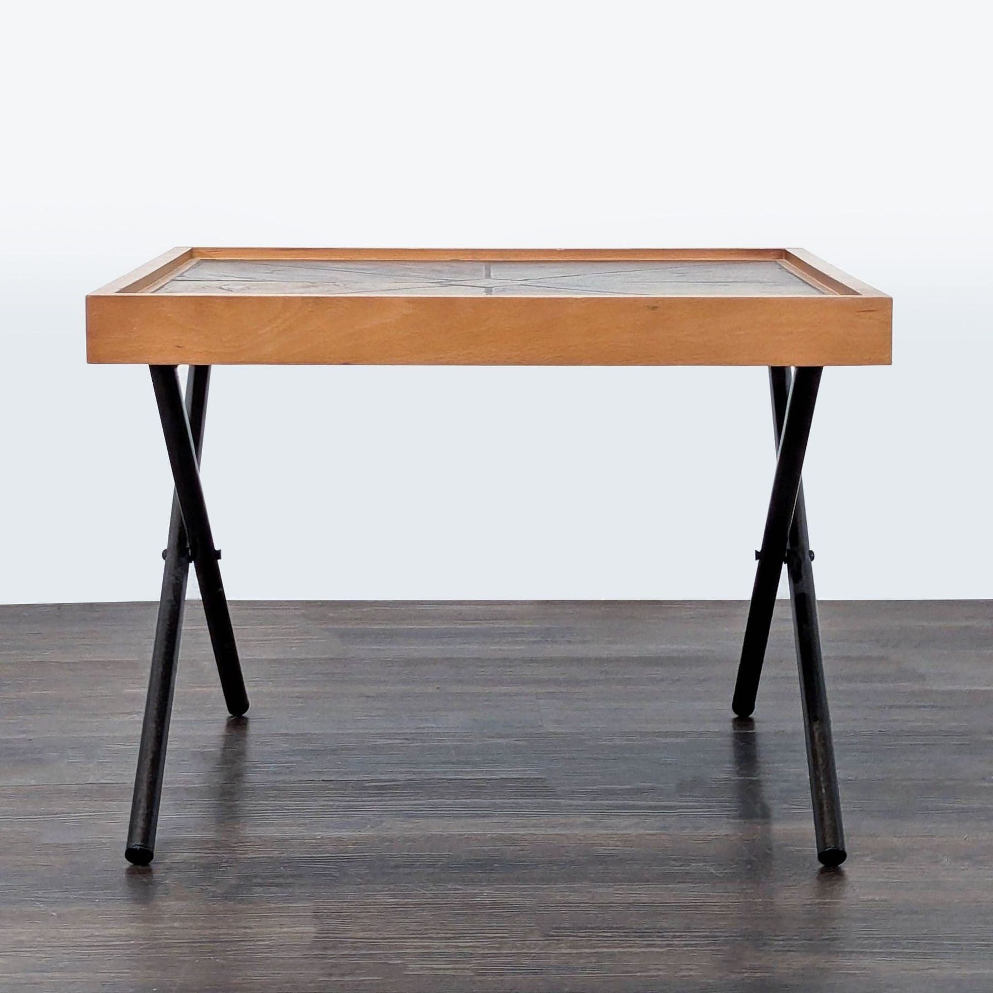 Slate Top Side Table with Metal X Legs - Thumbnail 3