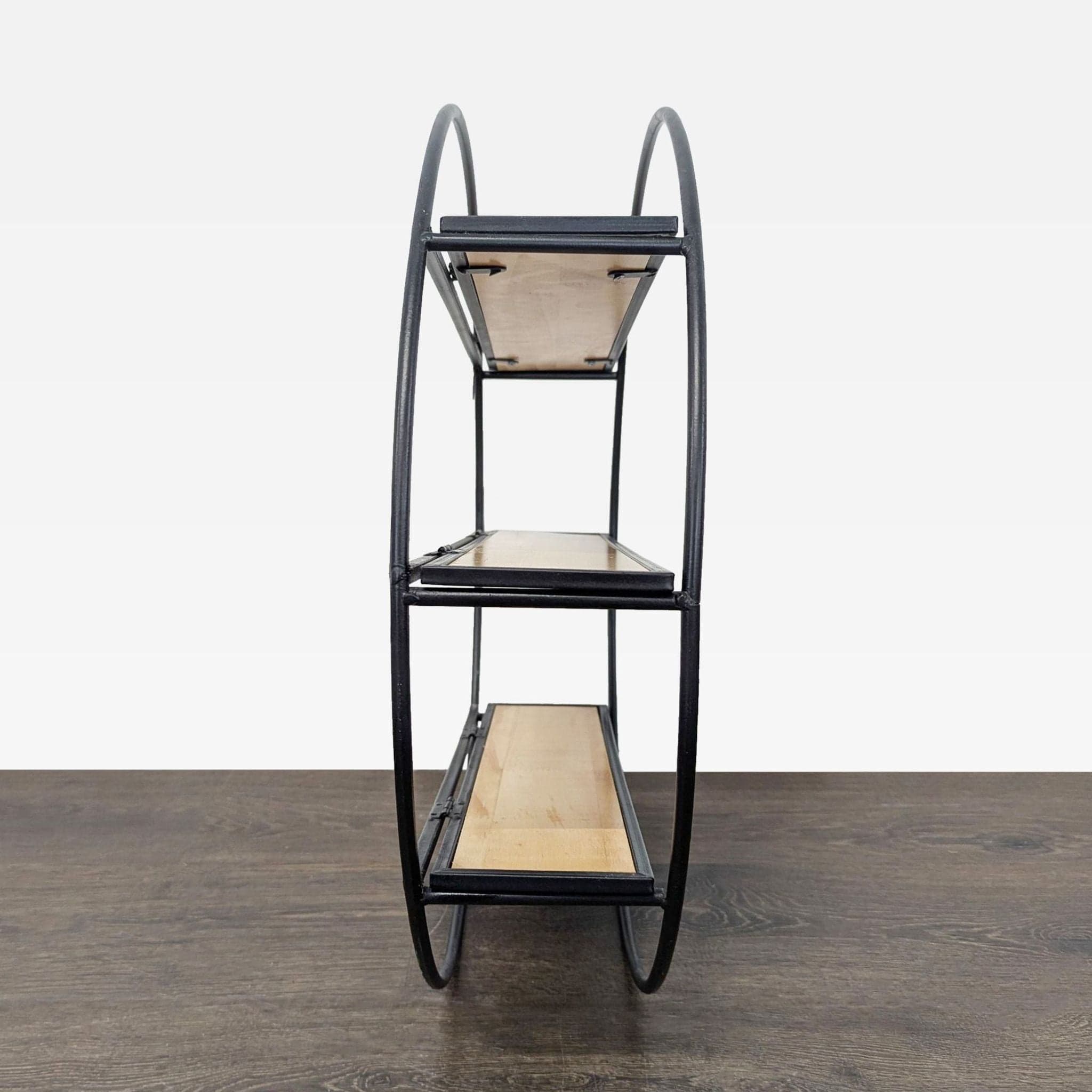 World Market Industrial Round Metal & Wood Wall Shelf - Thumbnail 2