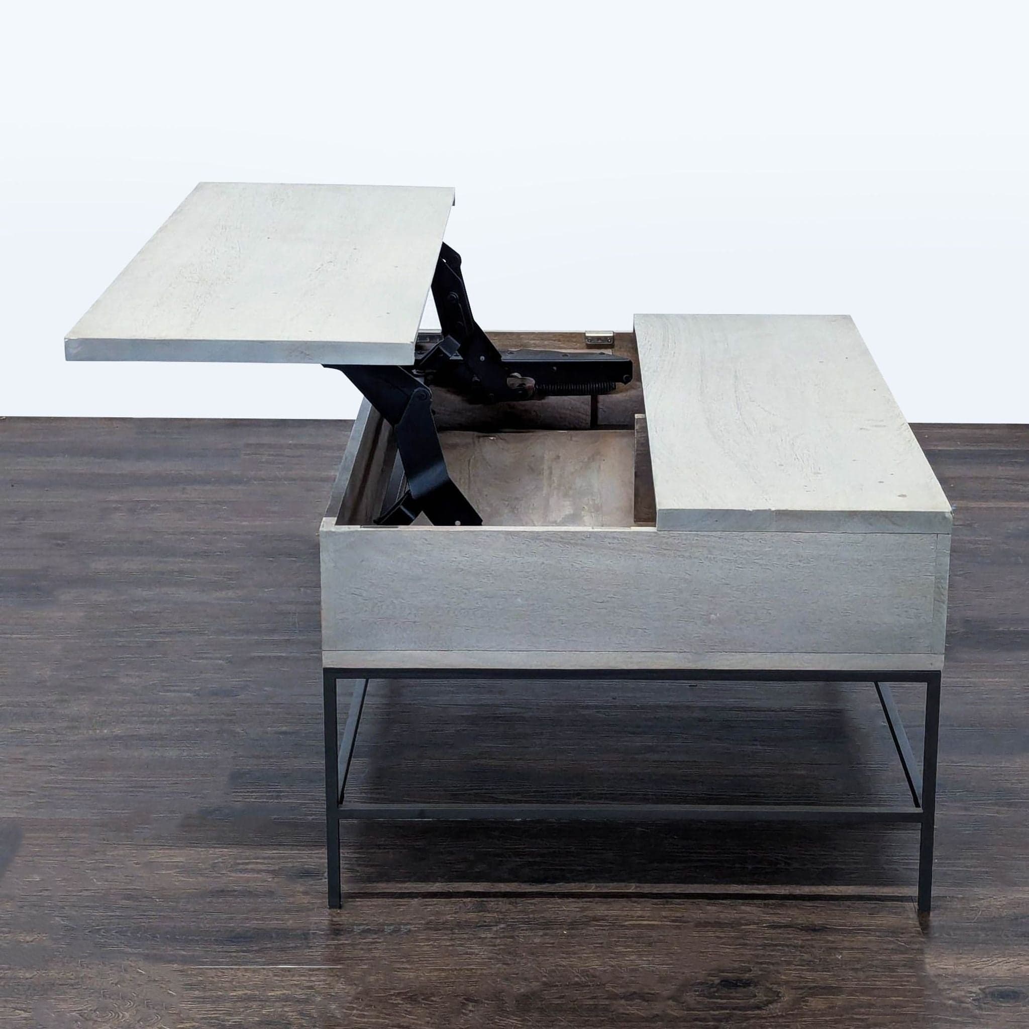 West Elm Industrial Solid Wood Storage Pop-Up Coffee Table - Thumbnail 4