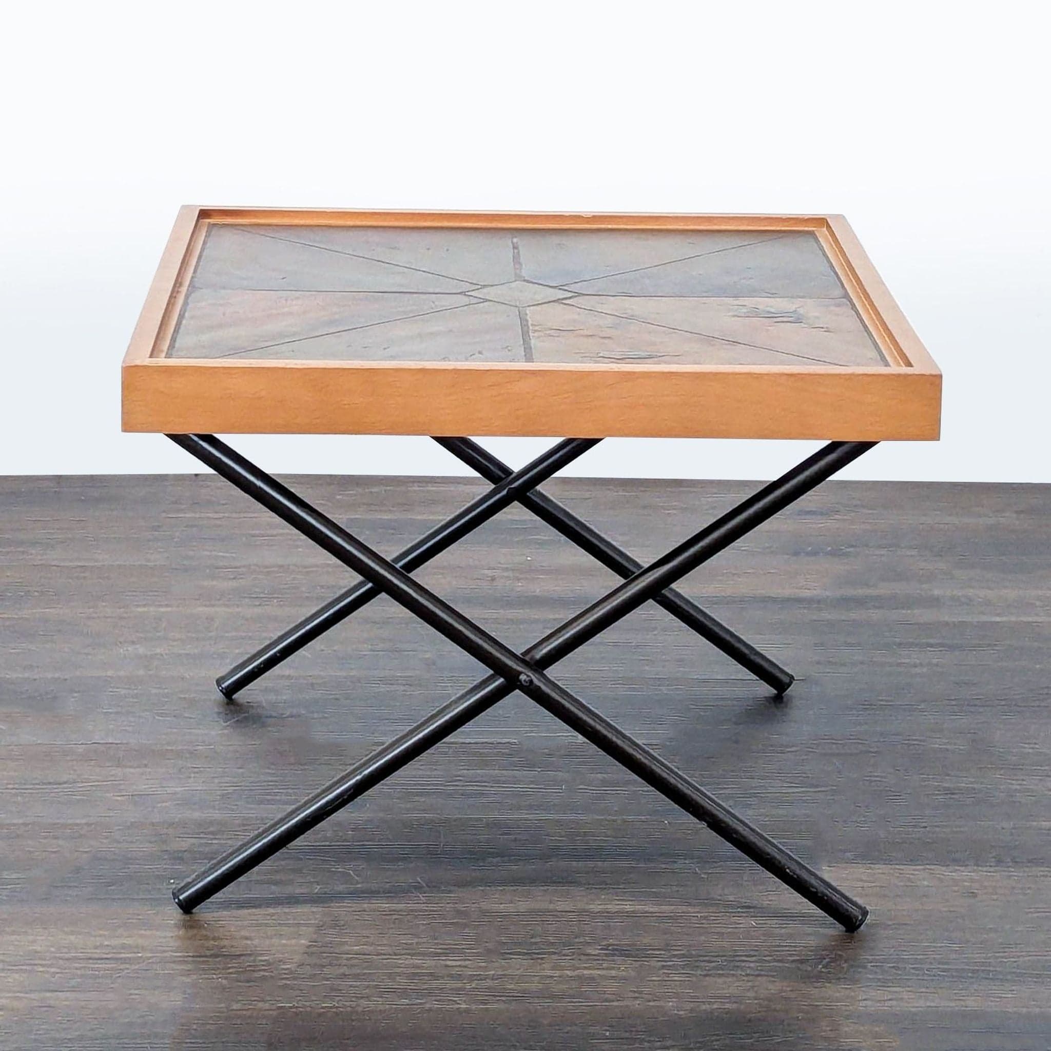 Slate Top Side Table with Metal X Legs - Thumbnail 4