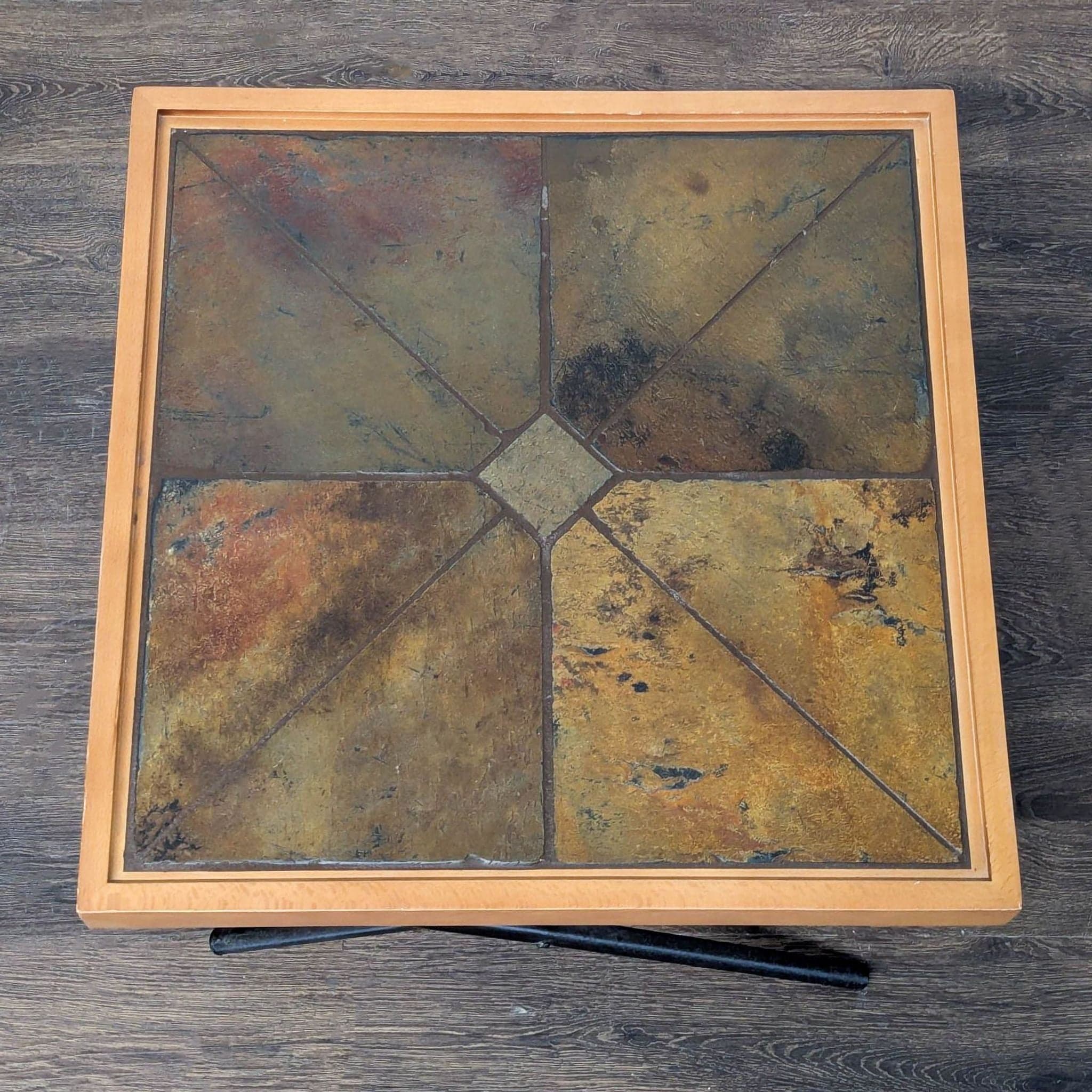 Slate Top Side Table with Metal X Legs - Thumbnail 5