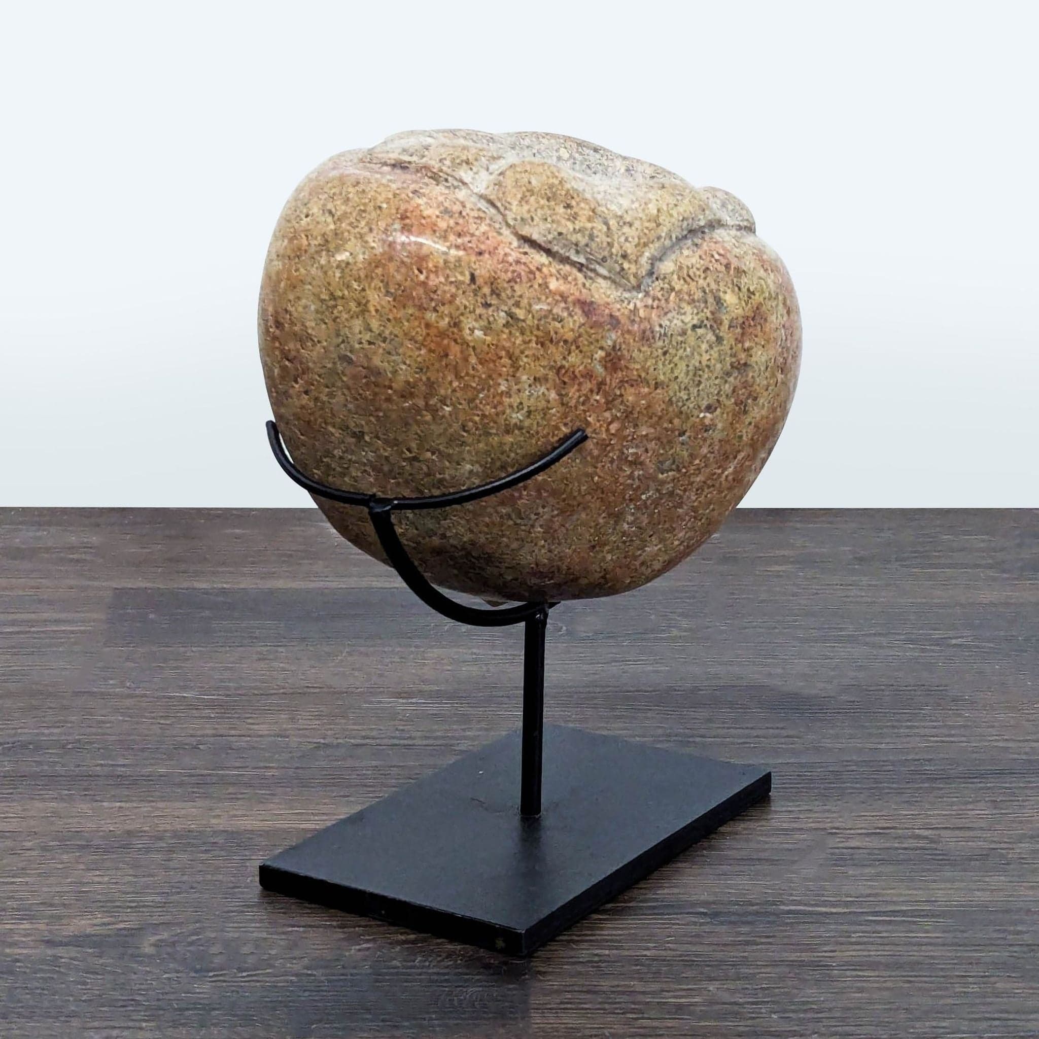 Natural Stone Sculpture with Metal Stand - Unique Engraved Art Piece - Thumbnail 3