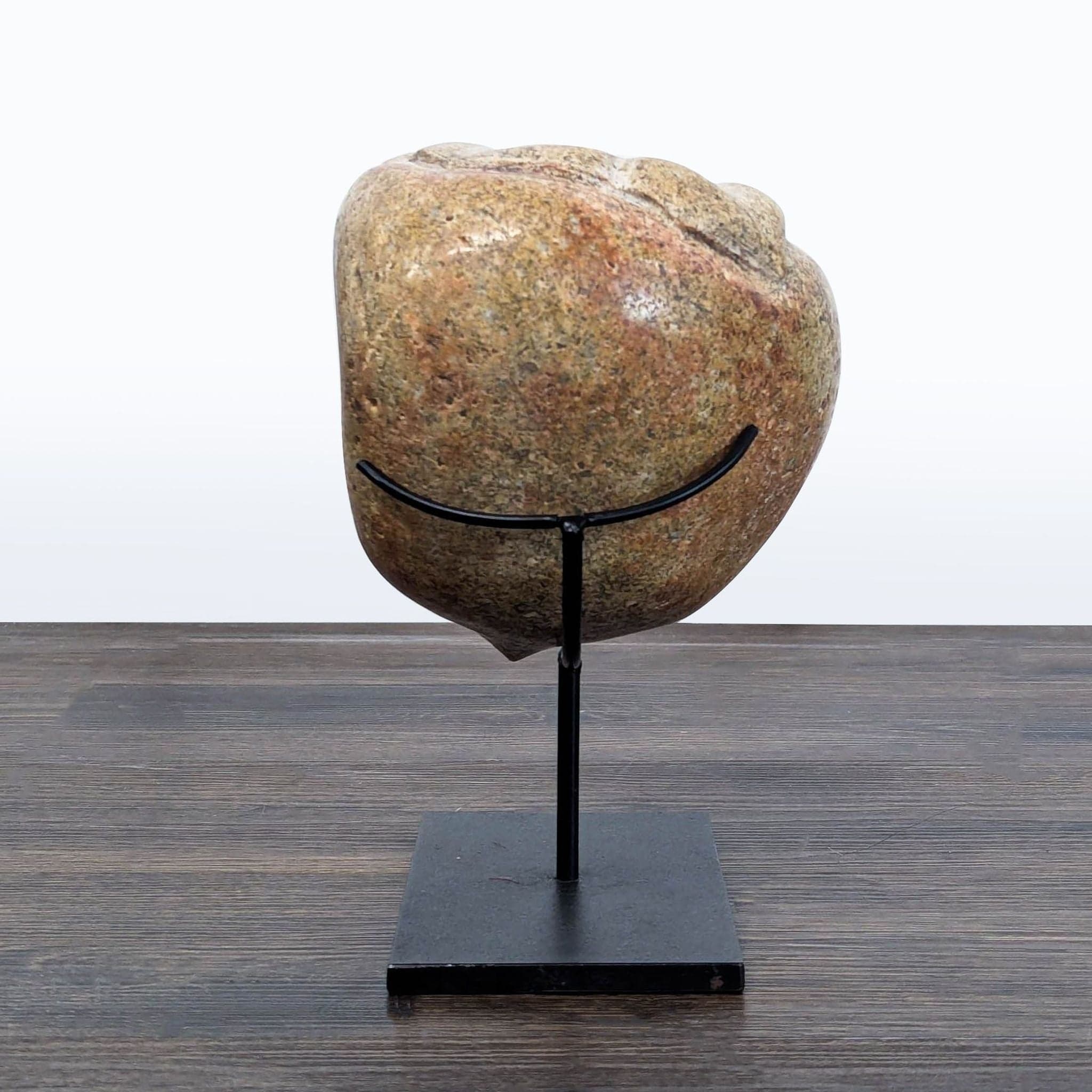 Natural Stone Sculpture with Metal Stand - Unique Engraved Art Piece - Thumbnail 5