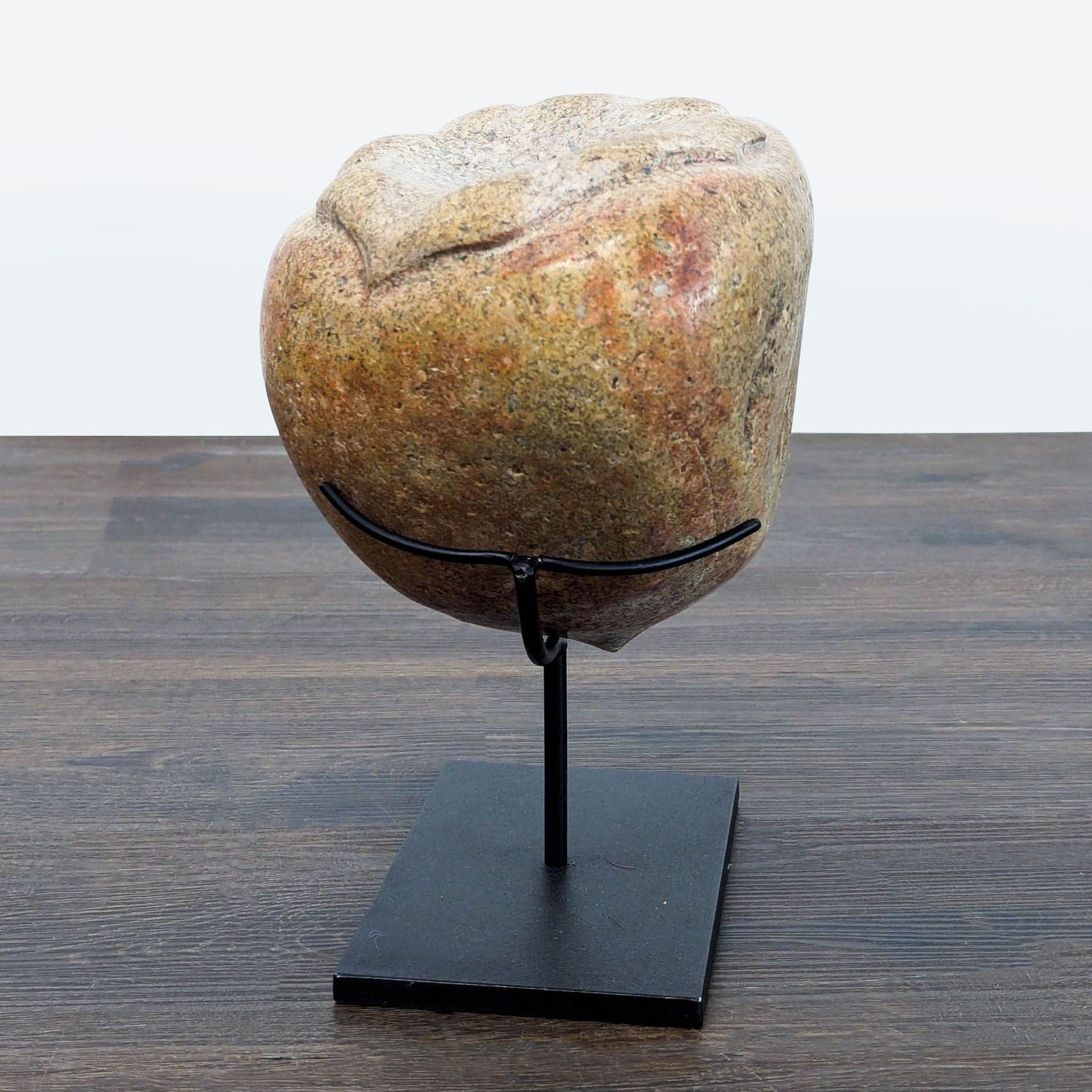 Natural Stone Sculpture with Metal Stand - Unique Engraved Art Piece - Thumbnail 6