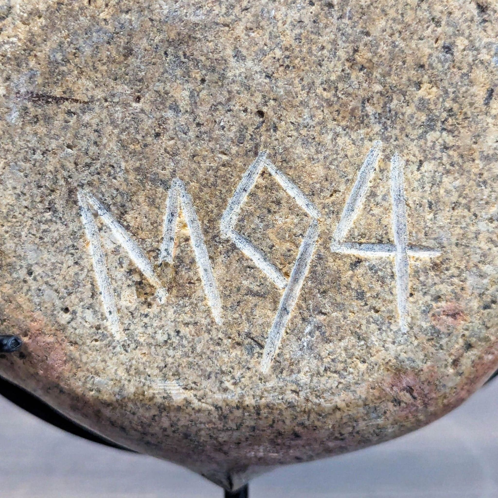 Natural Stone Sculpture with Metal Stand - Unique Engraved Art Piece - Thumbnail 8